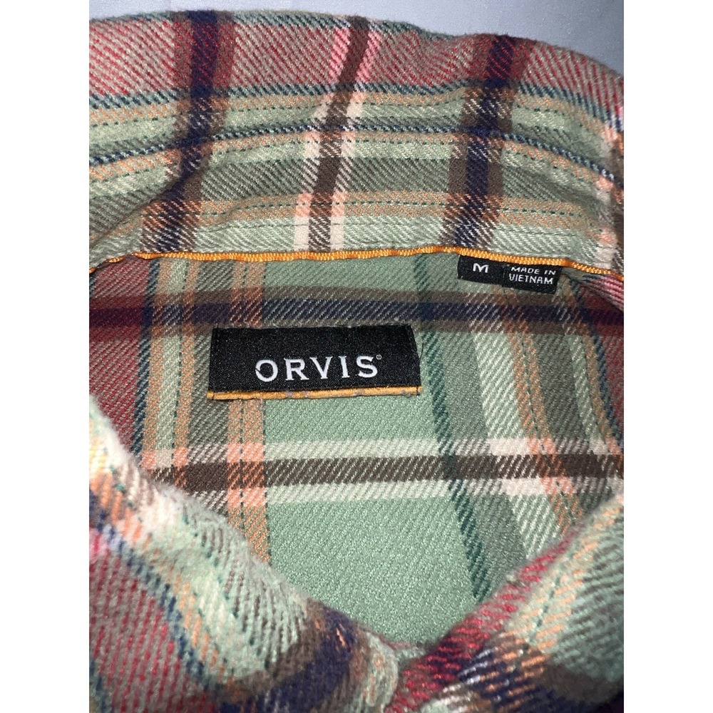 Orvis Flannel Green Red Brown Plaid Classic Men's Medium Heavyweight Pockets - Picture 5 of 6